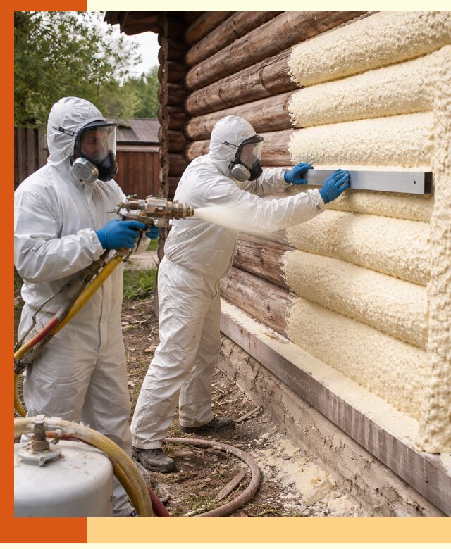 Утепление бревенчатого дома ППУ в Новосибирске эффективной изоляцией